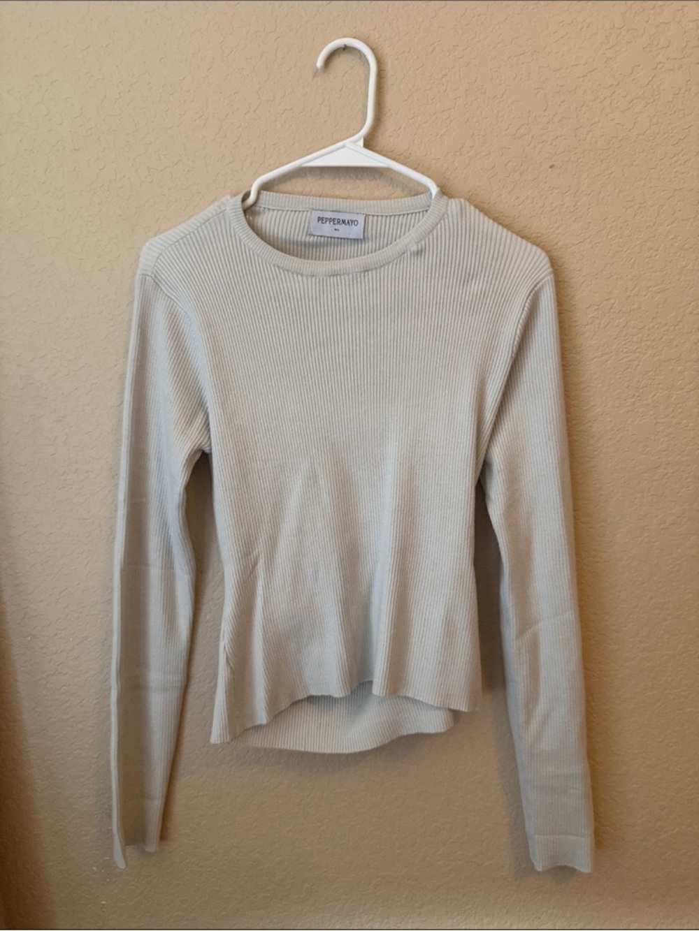 Peppermayo Cream Ribbed Long Sleeve Crew Top